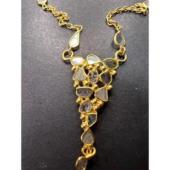 Polki diamond station necklace in vermeil gold over sterling silver - Picture 7 of 11
